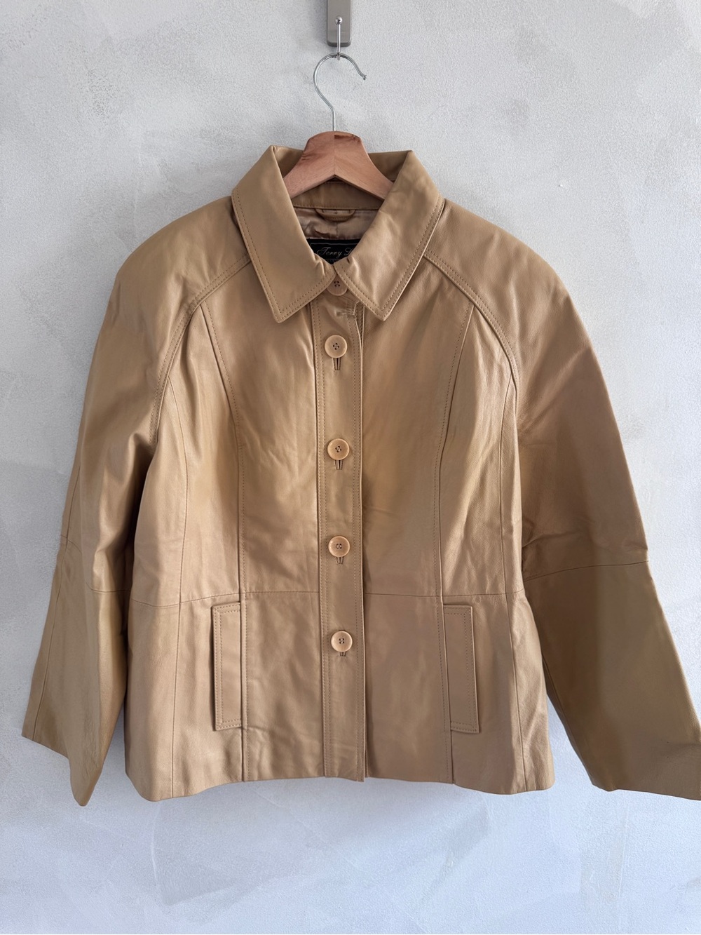 Terry Lewis - Womens Tan Leather Button-Up Jacket - Size L